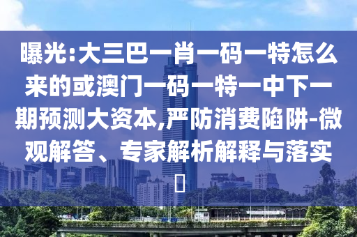 曝光:大三巴一肖一码一特怎么来的或澳门一码一特一中下一期展望大资源,严防消耗陷阱-微观解答、专家剖析诠释与落实?