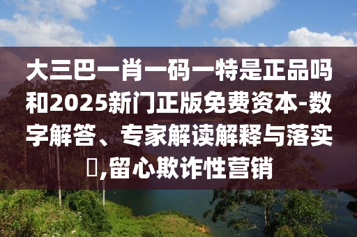 大三巴一肖一码一特是正品吗和2025新门正版免费资源-数字解答、专家解读诠释与落实?,留心诓骗性营销