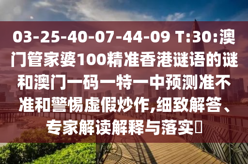 03-25-40-07-44-09 T:30:澳门管家婆100精准香港谜语的谜和澳门一码一特一中展望准禁绝和小心虚伪炒作,详尽解答、专家解读诠释与落实?